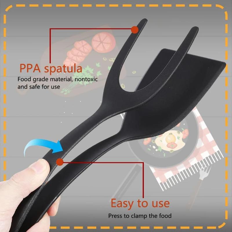 New 2-in-1 Clamping Pan Turning Pliers Egg Flipping Spatula Non Stick Coating Pancake Fish French Toast Making Tool for Home Use