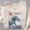 Hokkaido Wave Sweatshirt, Retro Japanese Surf Shirt, Ukiyo-e Great Wave Graphic Shirt, Vintage Japan Beach Style Top, Retro Japan Sweater