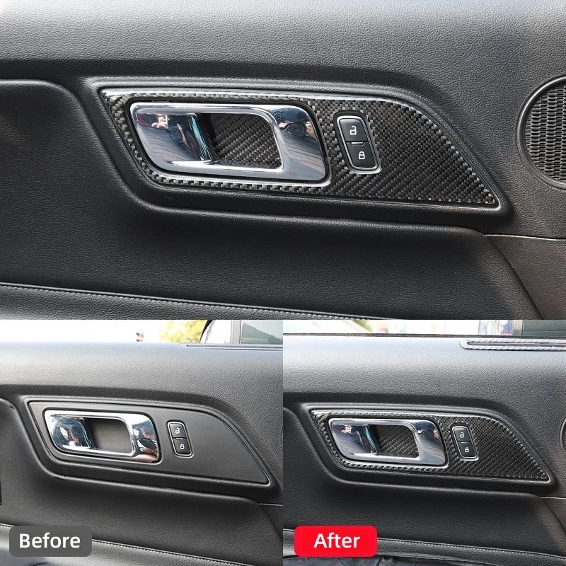 For Ford Mustang GT 2015 - 2025 Carbon Fiber Styling Interior Stickers Car Door Handle Frame Decoration Stickers Trim Cover
