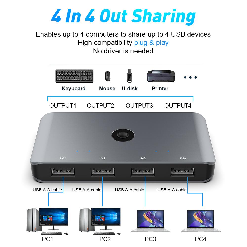 4 Port Usb Switch Selector Kvm Switch for Mouse Keyboard Printing Share Computer KVM Switches