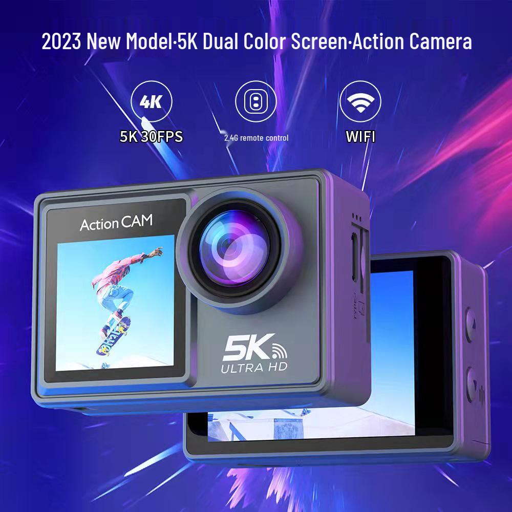 5K Dual Screen HD Sports Camera - Waterproof, Remote Control, Wireless Mic, Photo & Video VLOG Recording.