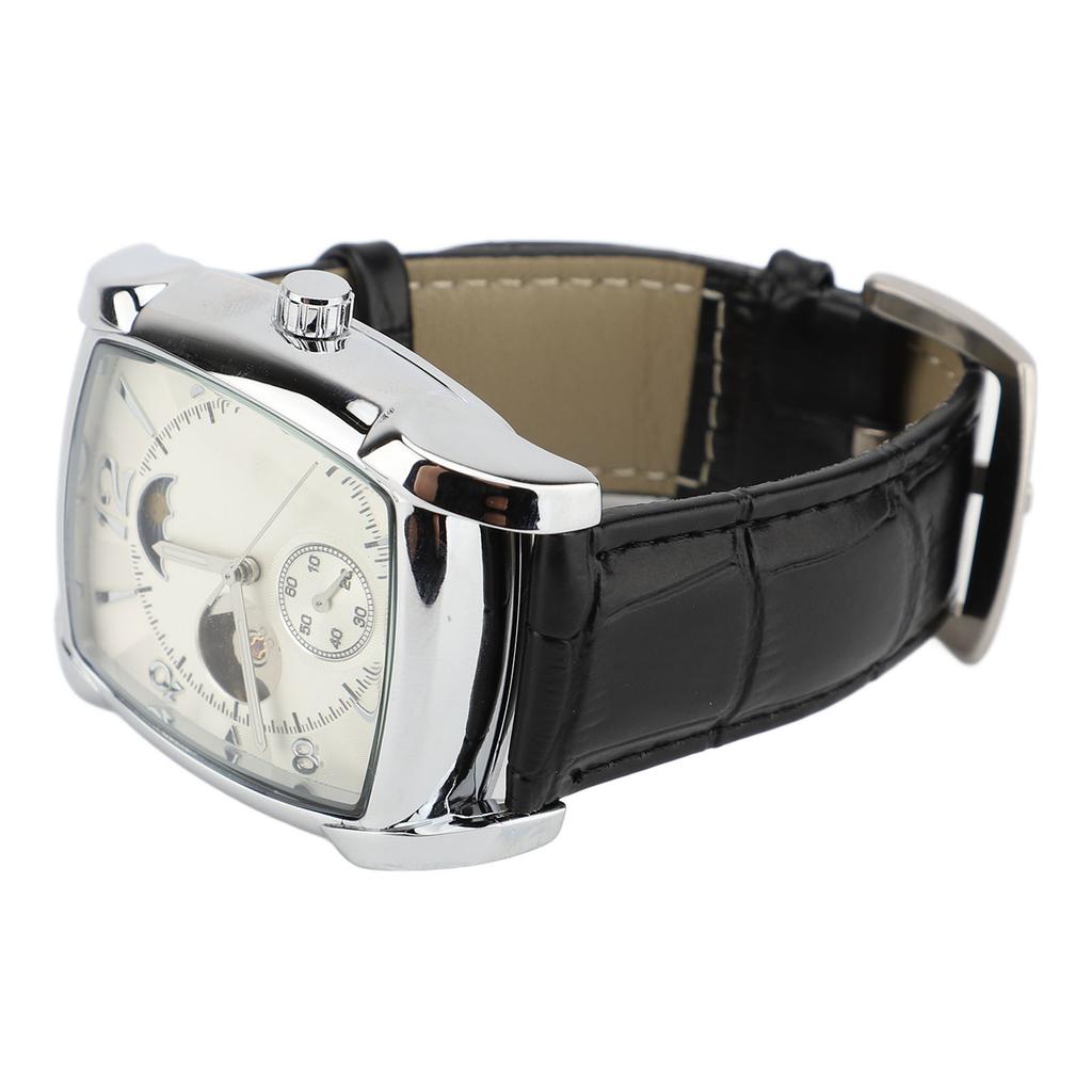 Skeleton Automatic Mechanical Wrist Watch for Men Moon Phase Self Winding Water Resistant PU Leather Strap Luxury