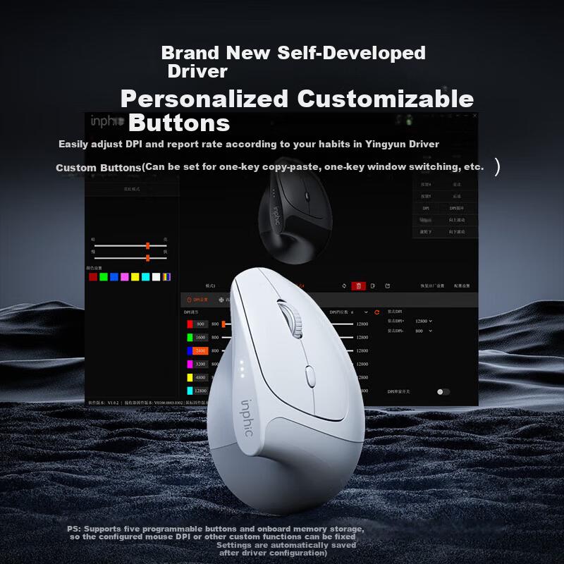 INPHIC X9PRO Wireless Ergonomic Vertical Mouse Office Silent Laptop Mouse 58° Support Anti-Pinch 4-Level DPI Gray