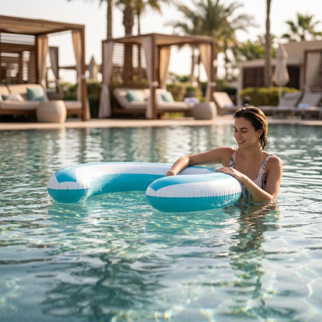 C-Shaped Floatage Striped Inflatable Hoop Bi-Color Water Lounger