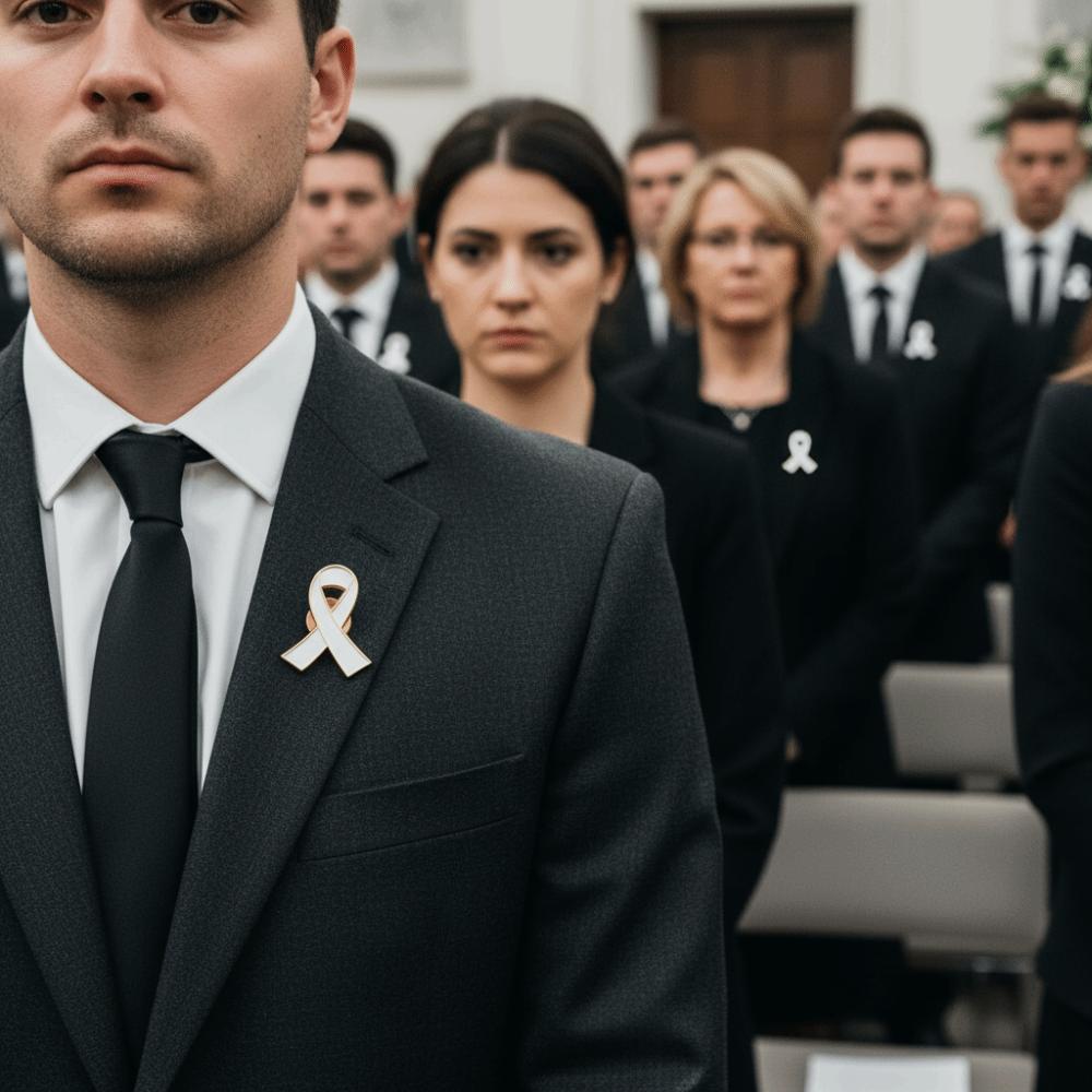 White Funeral Ribbon Badge Brooch Vintage Funerals Memorial Pin Brooch Accessories