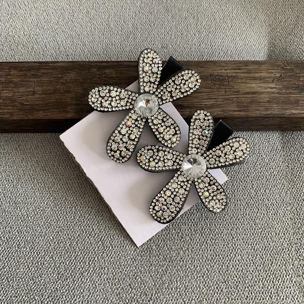 New 2 Pcs Cute Toddler Hair Clips Black Bow Diamond Slip Hair Pins Accessories Barrettes for Girls Kids Hairstyle DIY Decoration