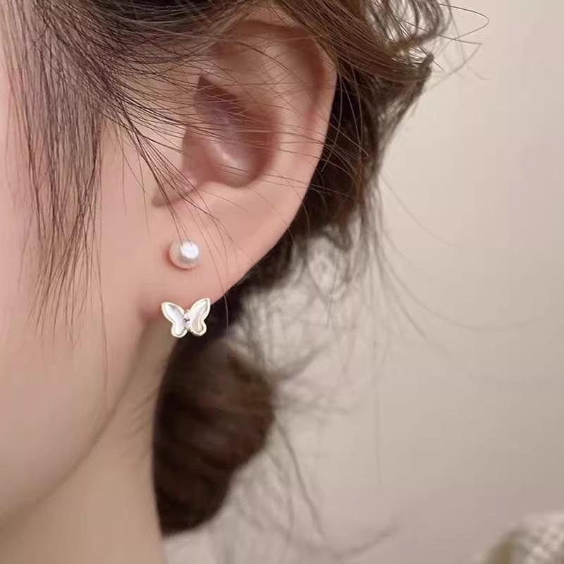 Butterfly Shell Faux Pearl Stud Earrings: Elegant High-End Design for Women, 2025 New Style