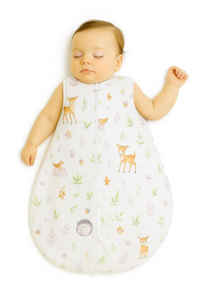 Rounded cotton sleeping bag for children S 0-6 months summer TOG 1.0 - forest softness