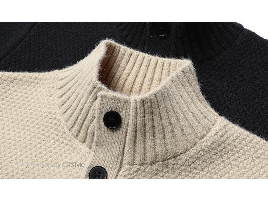 Men's Knitted Stand-up Collar Cardigan: Trendy Autumn/Winter Fashion Sweater with Long Sleeves and Thickened Design.