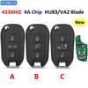 Ecusells Remote Car Key 433MHz 4A Chip For Peugeot Partner 508 308 3008 Expert For Citroen Dispatch C3 C4 Cactus HU83 VA2 Blade