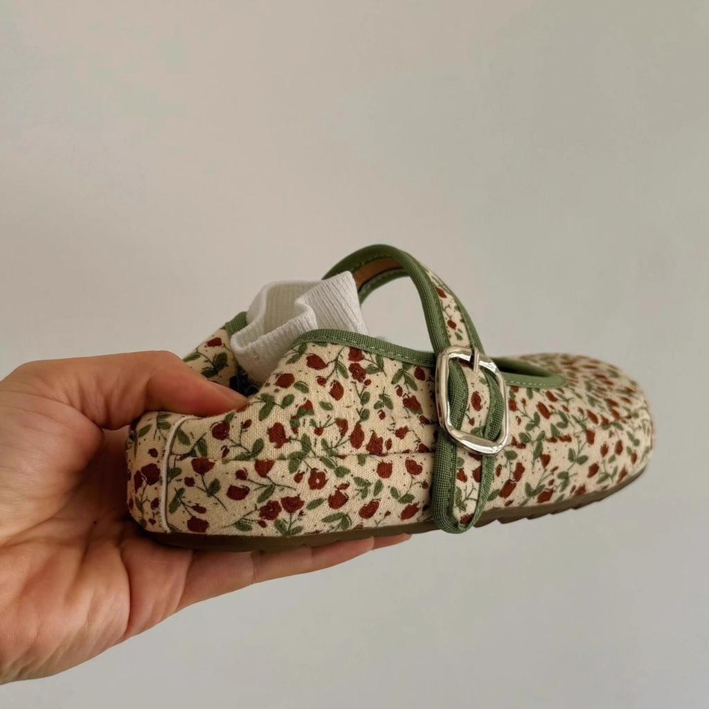 Soft leather version~ niche small floral Mary Jane sweet shallow mouth spring new round head retro soft sole Doudou single shoes