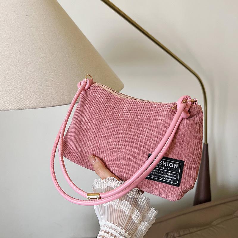 

Новая вельветовая повседневная сумка женская сумка модная на плечо через плечо портативная сумка-багет трендовая сумка розовый