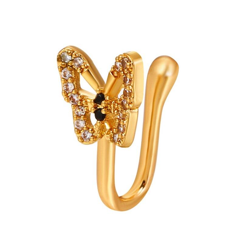 1pcs Imitation Nose Ring Suitable For Women Brass Embedded Zirconia Butterfly U Shaped Nose Stud No Hole Piercing Jewelry