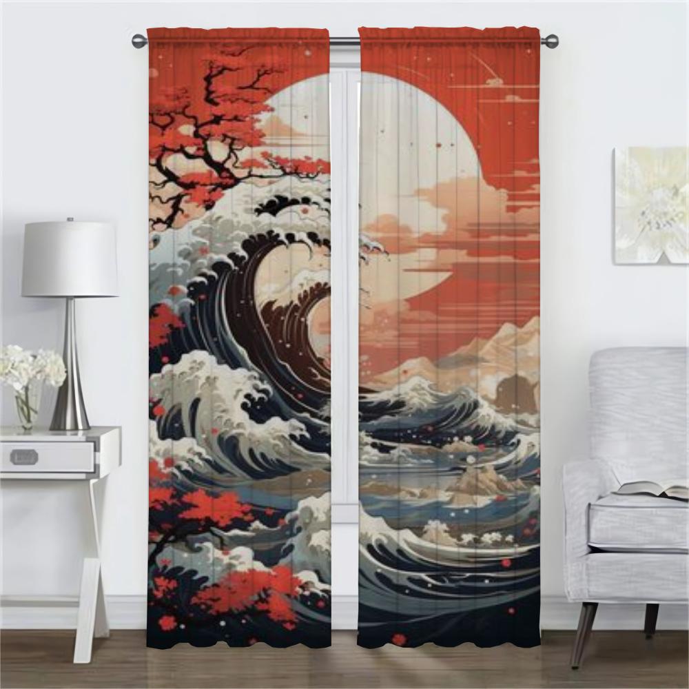 Wave Blackout Curtains 2 Pieces Home Interior Curtains for Living Room Curtain Shades Halloween Decoration Tulle for Bedroom
