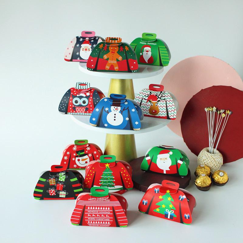 12Pcs 2024 Merry Christmas Cartoon Sweater Christmas Candy Box Kids Chocolate Gift Packaging Box Decor  Year Party Supplies