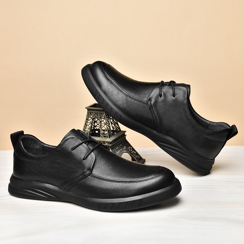 Men's Shoes 2025 Summer New Fashion Waterproof Non-slip Thick-soled Shock-absorbing Lace-up Men's Black Business Leather Shoes