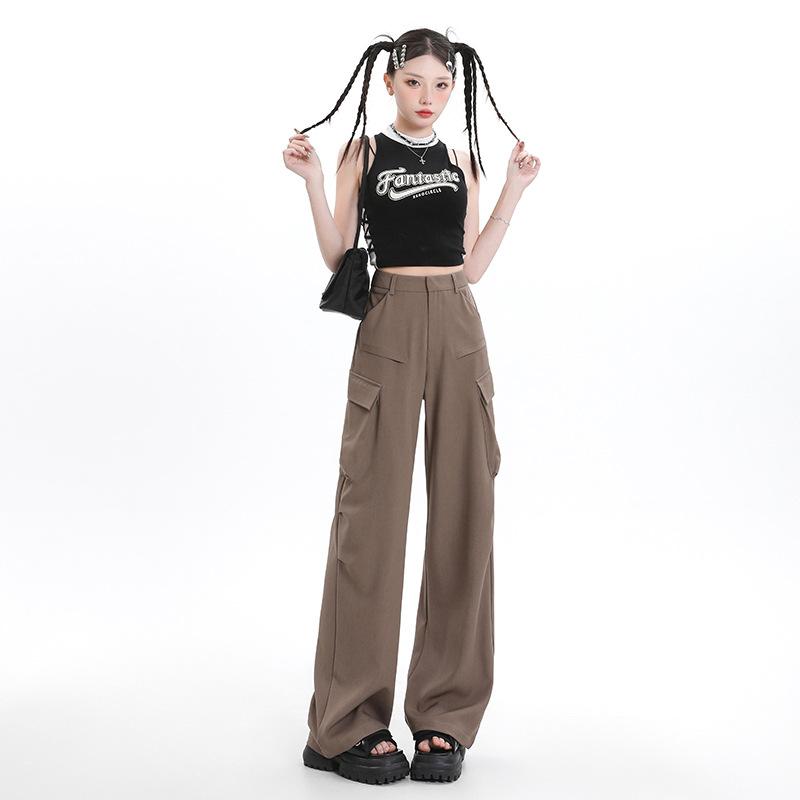 

Женские весенне-летние брюки с высокой посадкой, свободные, драпированные, прямые, повседневные брюки с широкими штанинами, женские весенние рабочие брюки, женские весенние XL