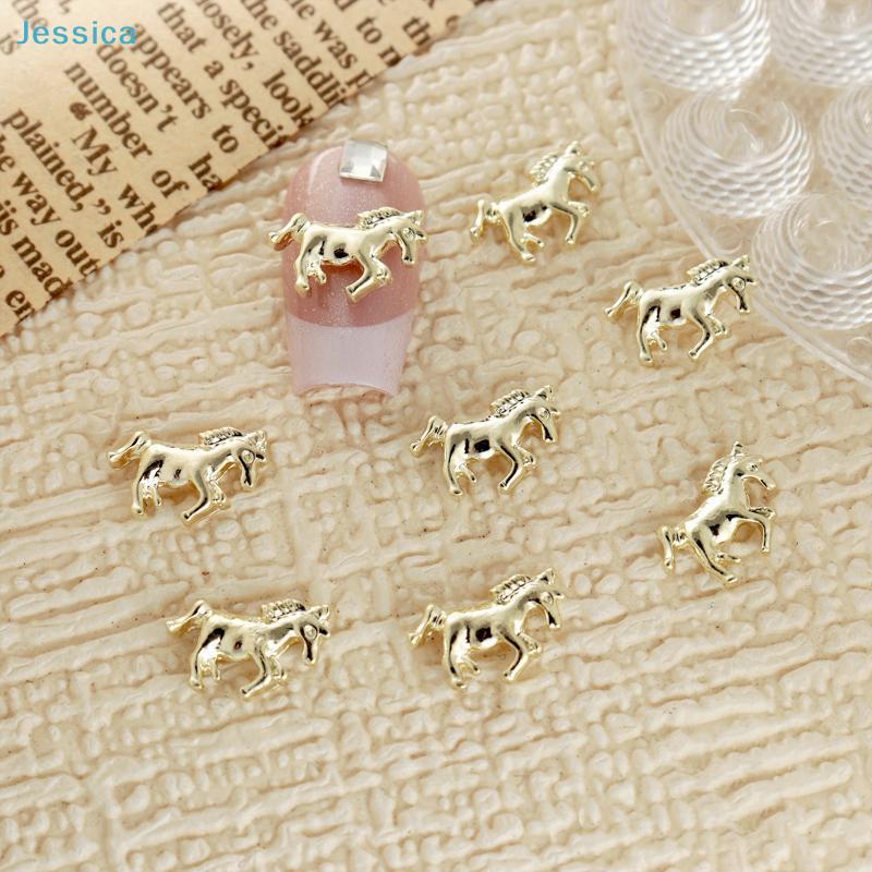 Charms 3D para Nail Art de Cavalo Dourados Prateados Decorações de Unhas em Forma de Animal Acessórios de Manicure DIY Para Design de Unhas da Moda