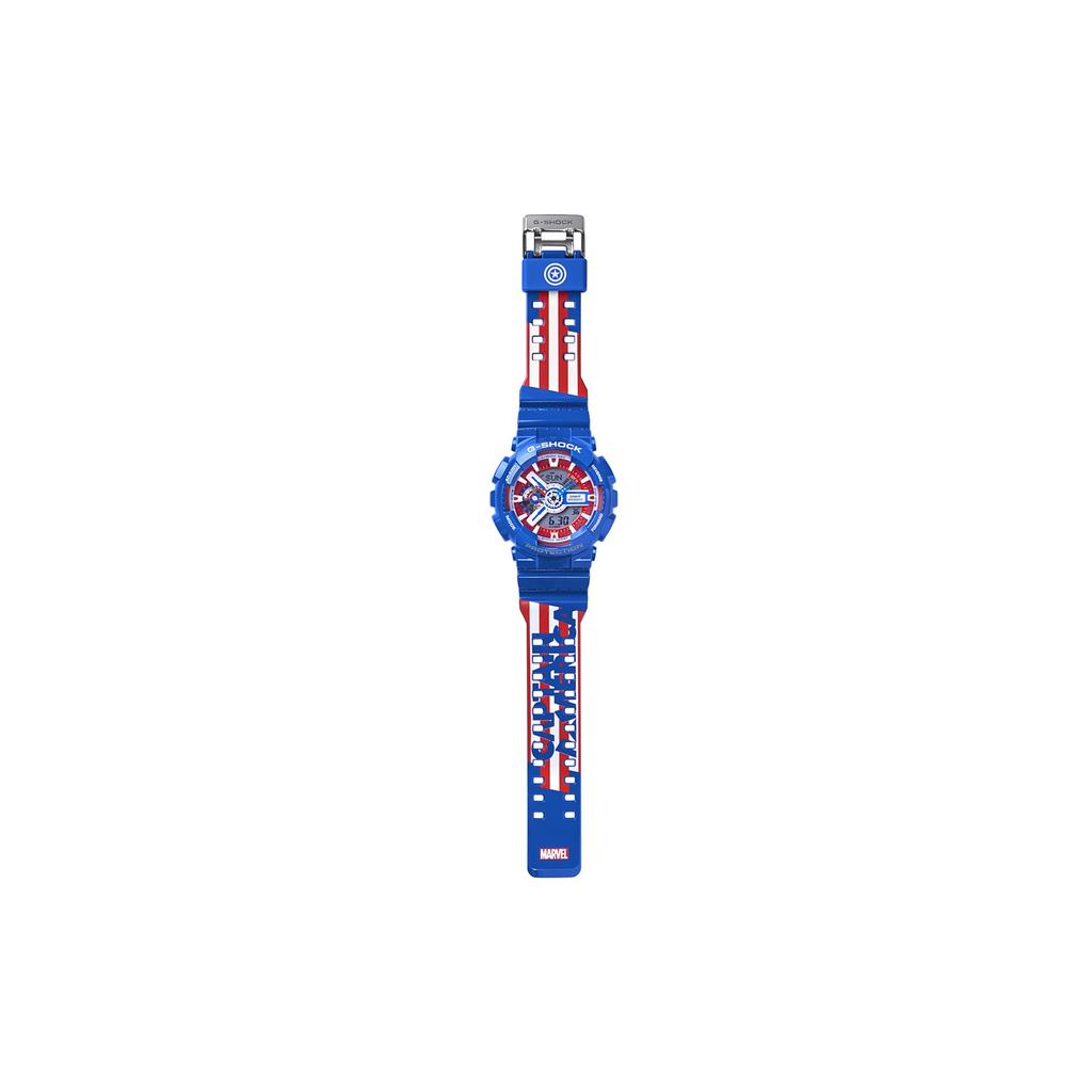Casio G-Shock Marvel Limited Edition Captain America Geschenkset Dual Display Serie 200M Wasserdicht Quarzwerk Harzarmband GA-110CAPTAIN-2PR