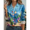Plus Size Women's Shirt Elegant  Cat Printed Spring Autumn Blouse Top
