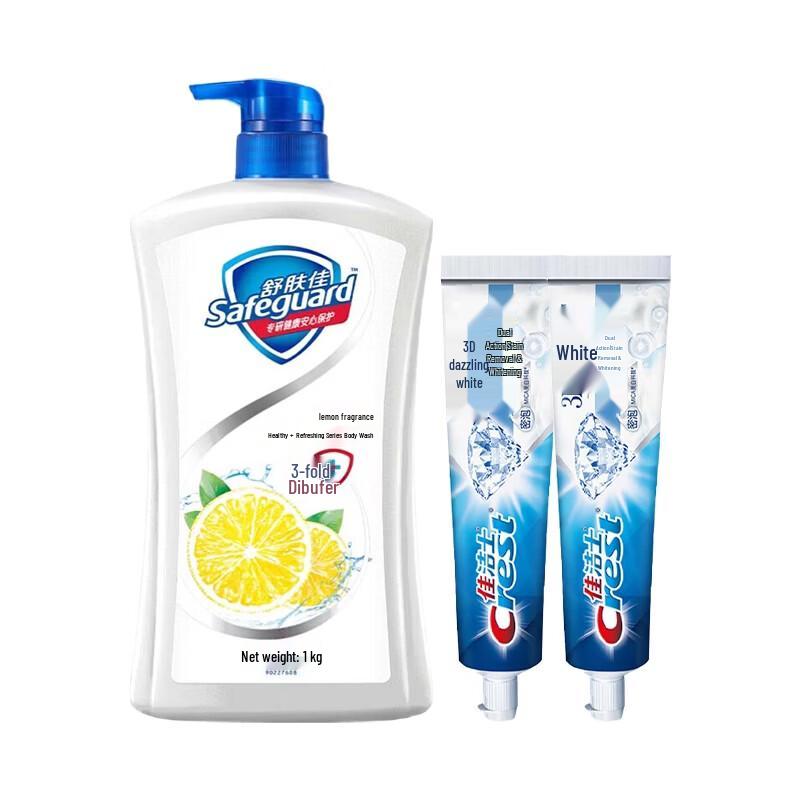Crest 3D White Toothpaste & Safeguard Lemon Shower Gel Bundle