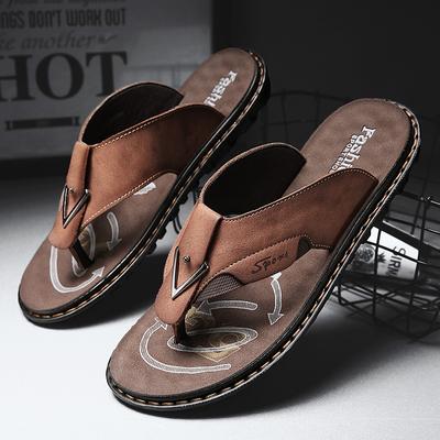 Sandales d'été pour hommes à la mode, tongs antidérapantes pour hommes, sandales de plage, pantoufles à semelles souples en cuir, sandales décontractées d'extérieur pour hommes, grandes tailles