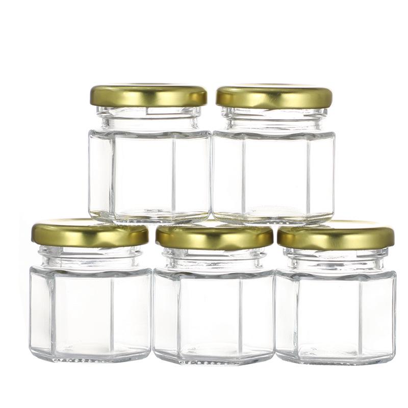Set di Vasi Esagonali in Vetro per Porzionare Miele, Marmellata e Nidi d'Uccello (45 pz, Piccolo)