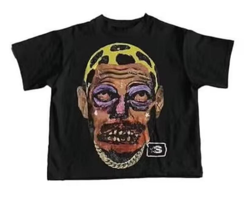 2025 Dark Punk Anime TShirt Big Head Print Oversized Cotton Tee Retro Streetwear Mens High Street Fashion Top Europe US Brand