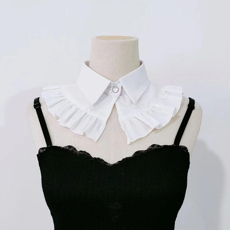 White Shawl Ruffle Detachable Stand Collar Solid Color Ladies Pleated Shirt Fake Collar Neckwear Female Decorative Neck Collar