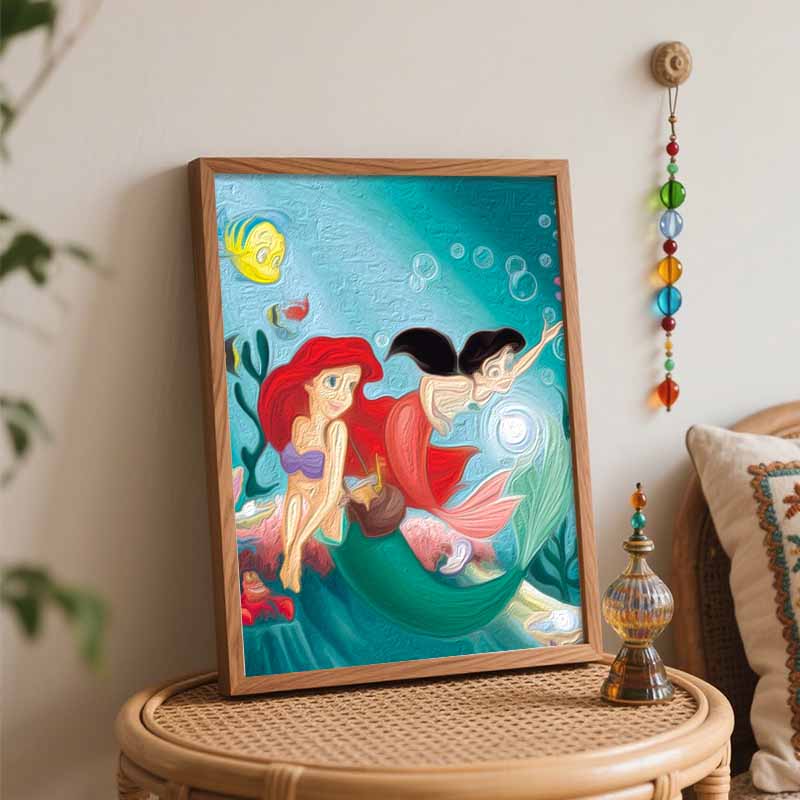 Disney DIY Oil Painting Art Painting Kit Little Mermaid Home Wall Decor Handmade Gift for Princess Fans Ocean Theme Room Decorative Art