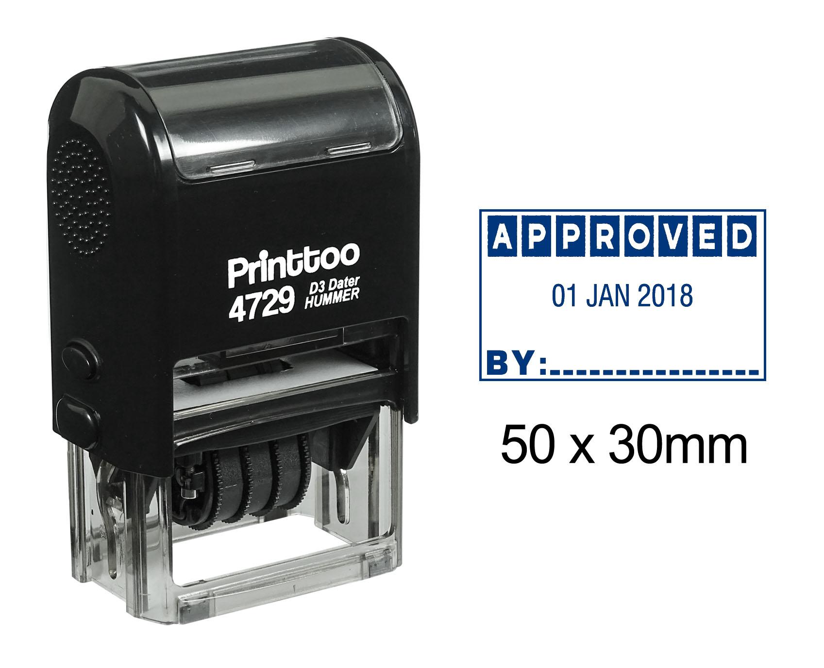 

Printtoo Office Stationery Self Inking Dater Stamp With Approved By Text And Sign Space Rubber 50 mm x 30 mm.(Approx) синій