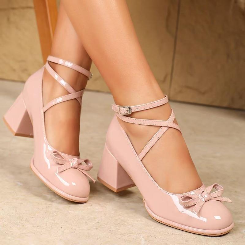 High Quality Red Mary Jane Shoes New Pumps Thick High Heels Lolita Square Toe Shoes for Women Fashion Party Leather Women Shoes