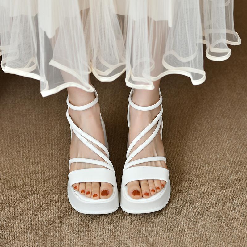 Fashion temperament French versatile with skirt platform sandals women's 2025 new summer design Roman shoes