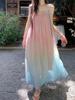 Korean Sweet Gradient Spaghetti Strap Beach Dress - 2026 Summer Seaside Vacation Design