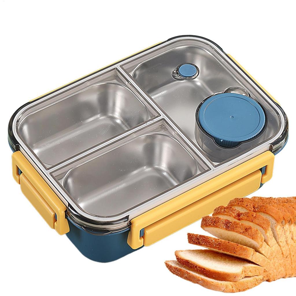Large Capacity Lunch Organizer Kids Stainless Steel Lunch Box Leakproof Salad Box  With 3 Compartments Portable Lunch Containers