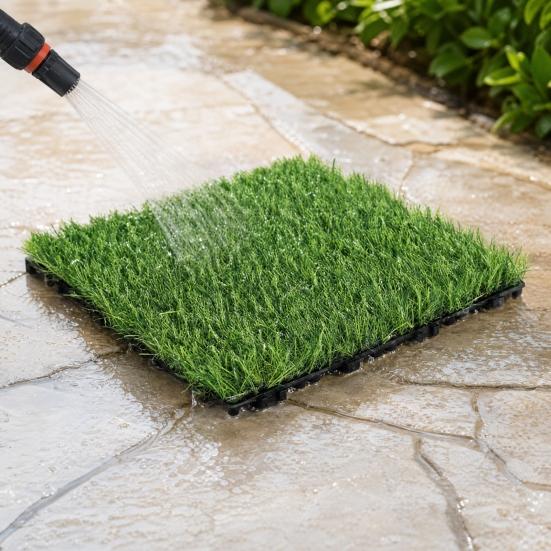 Artificial Grass Mat, 12 x 12 Inch Square Fake Grass Rug, Interlocking Faux Green Turf Patch Tiles for Balcony, Patio, Deck,