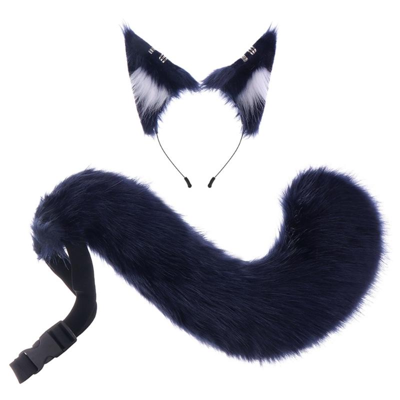 A52E Realistic Wolf Ear Hairband With Attached Tail For Themed Dressing Up Event