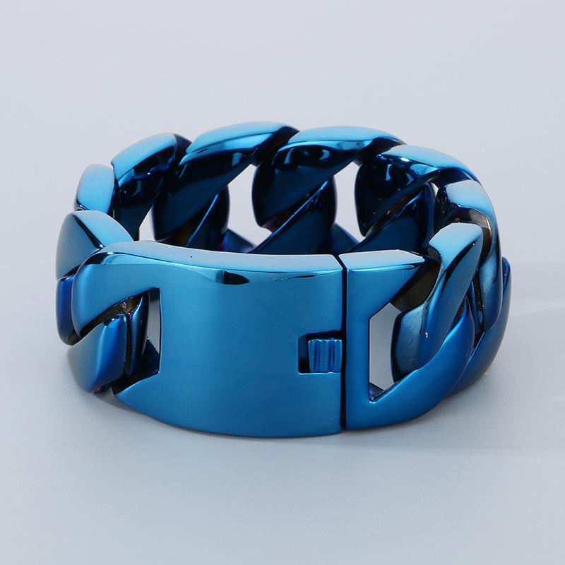 

31Mm Thick Chain Bracelet Set, Domineering Personality Big Gold Chain Cuban Chain Titanium Steel Men S Necklace Bracelet 22cm синій