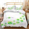 Four-leaf Clover Duvet Cover Set Green Leaves with Good Luck Polyester Comforter Cover for Kids Boy Girl Bedding Set King Size