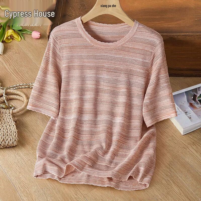 Women s Casual Linen Blend Short Sleeve Knit Top M