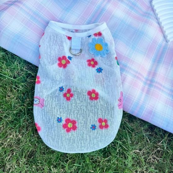 Summer Breathable Pet Clothes Flower Cherry Ice Cream Print Sleeveless Vest Pet Princess Skirt for Small Medium Girls Dogs Cats