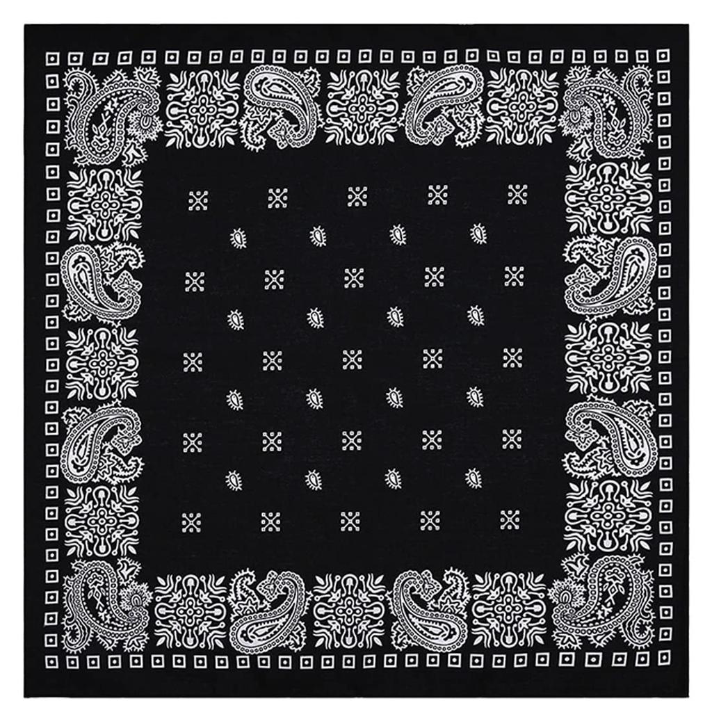 Trifong Bandana Black Unisex Cotton 100% Cotton Cashew Paisley Men's Black 55cm X 55cm