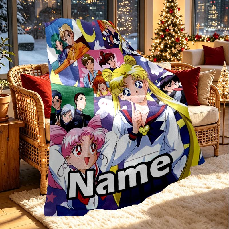Custom Name Personalized Sailor Moon Print Blanket, Home Decor, Bedroom, Sofa, Camping, Couch, Gifts for Birthday Christmas