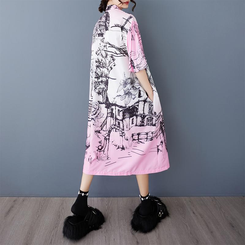 Short sleeve Plus size vintage FLORAL new in dresses for women casual loose long summer Shirt dress