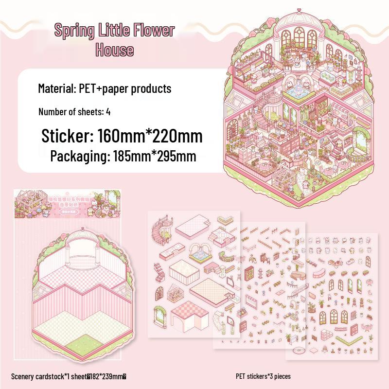 Miniature 3D Zoo Landscape Stickers: Meow Meow Series - Children's Toy Cabin