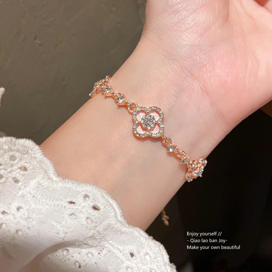 Elegant Floral Alloy Bracelet With Sparkling Zirconia For Women Summer Fashion Accessory