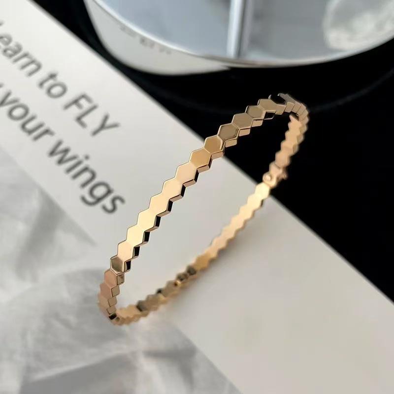 18K Rose Gold Honeycomb Bangle - Women's Luxury Niche Design by Shang&Mei