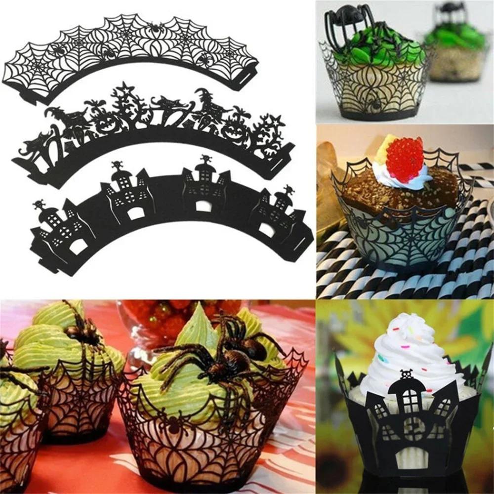 12pz Involucri per Cupcake di Halloween Ragnatela Involucri per Cupcake Carta per Muffin Decorazioni Topper per Torta Forniture per Feste a Tema Halloween