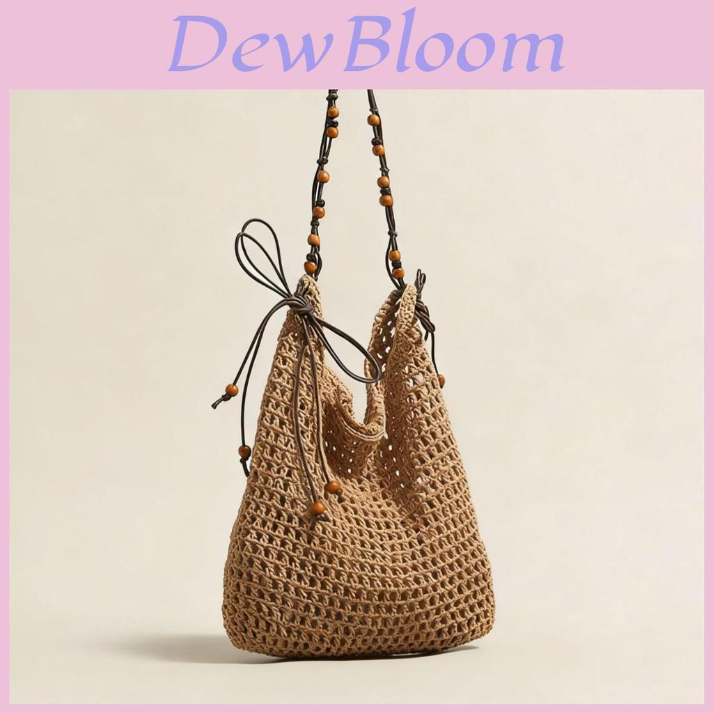 Woven Shoulder Bag With Magnetic Closure For Casual Travel And Beach Vacation