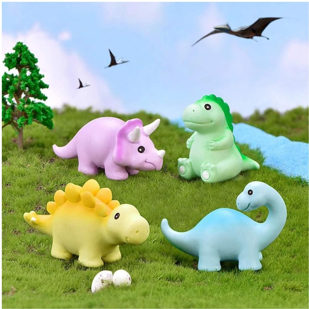 Resin Dinosaur Cake Toppers 8Pcs Miniature Dinosaur Toy Collection Playset for Succulent Planter Moss Landscape DIY Decor